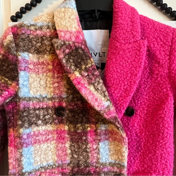 Anthropologie NVLT Plaid Houndstooth Fuchsia Pink Pea Coat Jacket XS 0 2 💖 - Picture 4 of 13